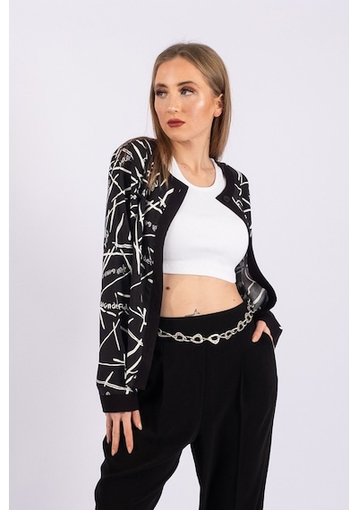 Bold & Young Kadın Yakasız Siyah Biyeli Baskılı Viskon Gömlek Siyah