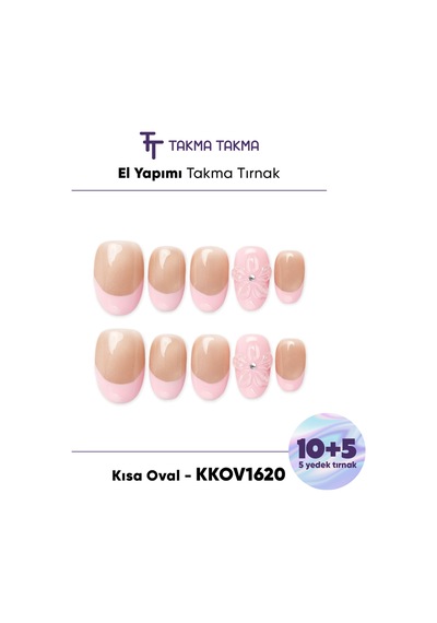Kkov1620 Kısa Oval 15'li Tekrar Kullanılabilir El Yapımı Protez Takma Tırnak M