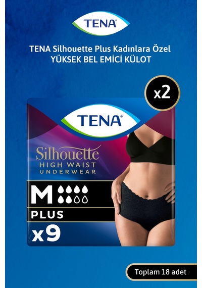 Silhouette Plus Kadınlara Özel Yüksek Bel Emici Külot Siyah M 9'lu 2 Paket 18 Adet
