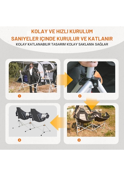 Kingcamp Orchid Double Çift Kişilik Salıncaklı Katlanır Kamp Sandalyesi Gri - Siyah