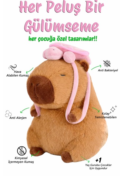 Capybara Çantalı 35 Cm Yumuşak & Sevimli Peluş Oyuncak Acı Kahverengi