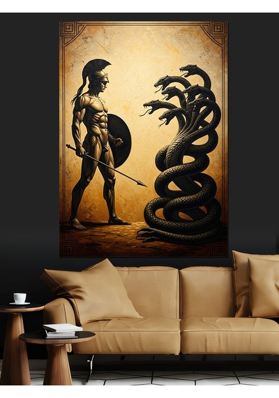 Ahşap Tablo Yılanlı Medusa Ve Antik Savaşçı