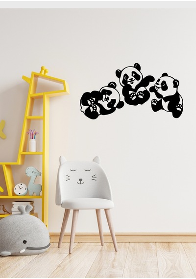 Baby Pandalar Üçlü Figürlü Dekoratif Metal Duvar Süsü