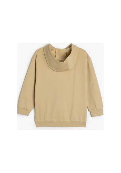 Koton Çocuk Oversize Kapşonlu Fermuarlı Sweatshirt Cepli Uzun Kollu Pamuklu Şardonlu Bej