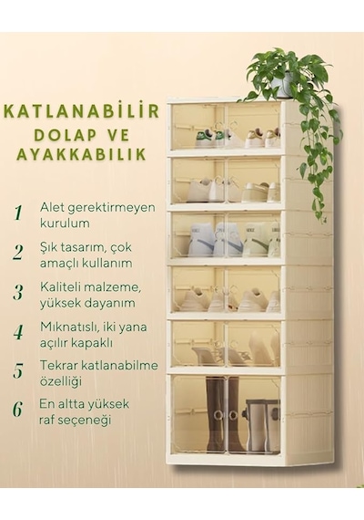 Kurulum Gerektirmeyen Katlanabilir Ayakkabı Saklama Kutusu Krem