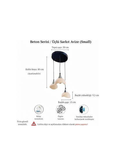 İskandinav Tarz Beton Görünümlü Bohem Üçlü Sarkıt Avize- Bej - Yemek Masası Salon Mutfak Hol Aydınlatması Cata Led Ampul Hediye Bej