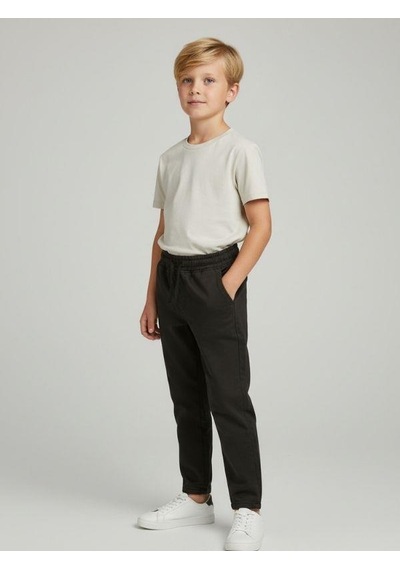 Zekids Erkek Çocuk Esnek Kumaş Beli Lastikli Pantolon-16399 Siyah