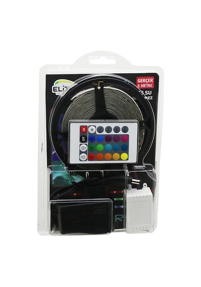 Elitled El-07-rus-k Şerit Led Smd 2835 54leds/m Ip65 Su Geçirmez 5mt Kumandalı Adaptörlü Rgb Renkli Diğer