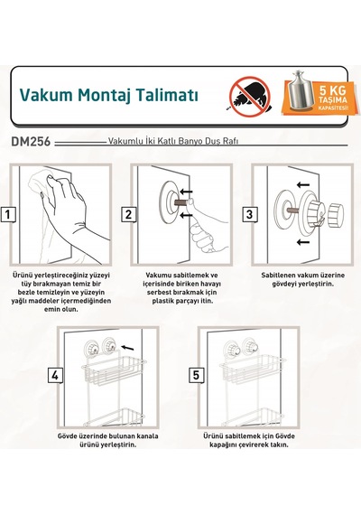 Teknotel Vakumlu Iki Katlı Banyo Rafı Mat Siyah Dm256 Siyah