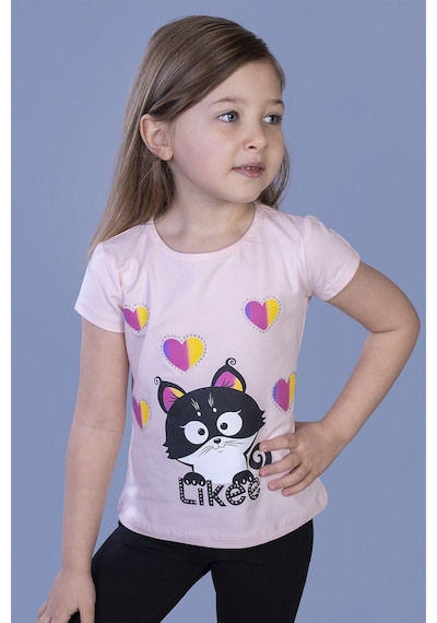 Toontoy Kids Toontoy Kız Çocuk Baskılı Bisiklet Yaka Kısa Kollu Tişört Pudra
