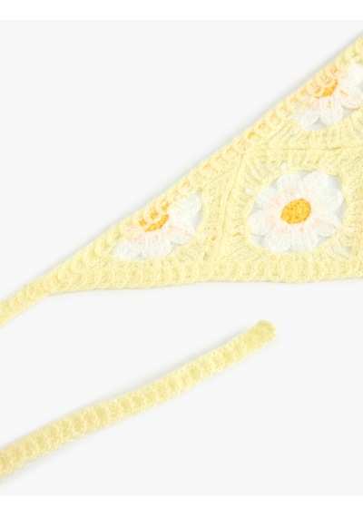 Koton Çiçekli Detaylı Bağlamalı Üçgen Bandana- Koton X Sibil Çetinkaya Sarı 6sak50097aa
