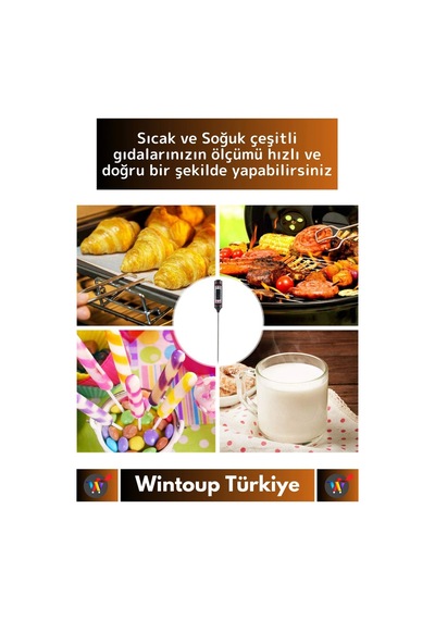 Premium Lcd Ekran Çift Birimli Ölçüm Hafızalı Et Sıvı Mama Sıcak Soğuk Saplamalı Gıda Termometresi