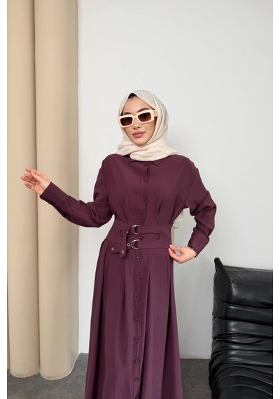 Mihran Butik Valeno Model Coupra Model Kumaş Kemer Detaylı Elbise Bordo