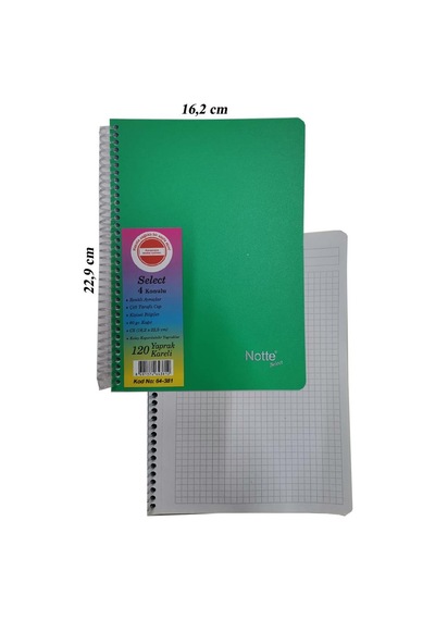 Pp Orta Boy Spralli Defter 120 Yaprak Kareli 1 Adet 4 Bölümlü Kareli 120 Yaprak Plastik Kapak Spralli Defter Yeşil
