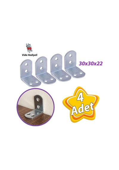 4 Adet Mobilya Eşya Dolap Duvar Sabitleyici Köşe Bağlantı L Demir Gönye Deprem Güvenliği 30x30x22mm