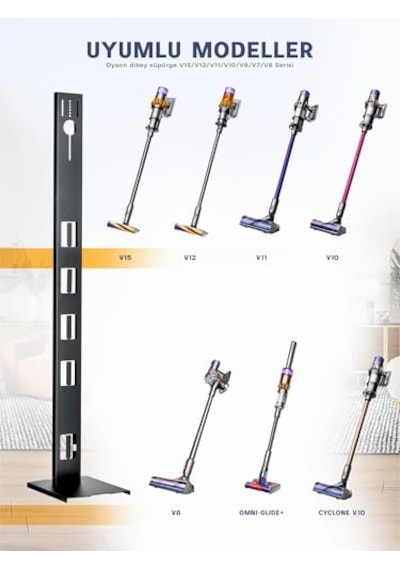 Dikey Süpürge Standı Şarjlı Süpürge Standı Dyson Uyumlu Stand Bütün Süpürge Modelleri İle V15-gen5 Paslanmaz