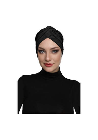 Elysianfidan Çapraz Fitilli Penye Siyah Hazır Türban Tesettür Havuz Bonesi Siyah