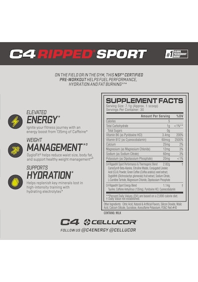 C4 Ripped Sport Pre Workout Powder Fat Burner - 135mgcaffeine + Weight Loss - Fruit Punch, 30 Servis-usa Versiyon
