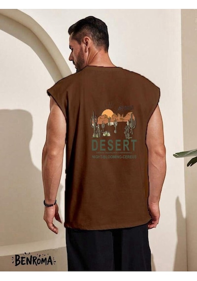 Desert Baskılı Kolsuz Tişört Kahverengi