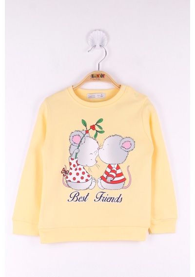 Toontoy Kız Çocuk Best Friend Baskılı Pamuklu Sweatshirt Sarı