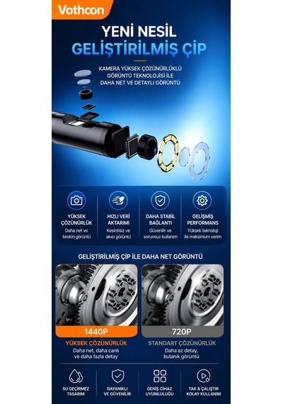 5 Metre Çift Kameralı İos/android Uyumlu Yılan Endoskop Kamera 8mm 2mp Led Li Sert Kablo Çok Renkli