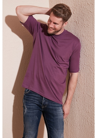 Buratti Pamuklu Oversize Bisiklet Yaka Basic Erkek T Shirt 5902365 Mürdüm