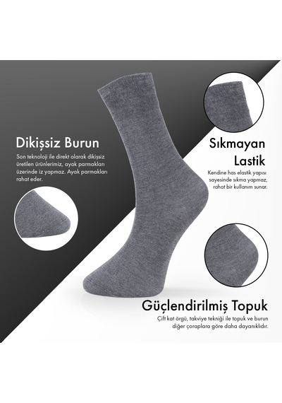Saf Bambu Erkek Soket Uzun Düz Gri Melanj Çorap Dikişsiz Premium Kutulu 6'lı L5952aznb Softaura