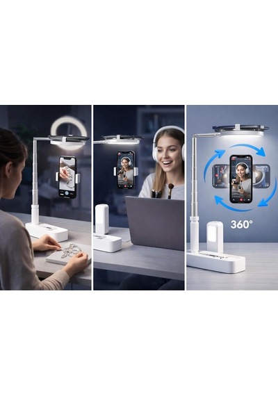 Led Işıklı Selfie Telefon Standı, Ring Light Ve 360 Döner Telefon Tutucu, Kumandalı Şarj Edilebilir Ayarlanabil