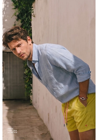 AC&Co / Altınyıldız Classics Erkek Comfort Fit Rahat Kesim Düğmeli Yaka Casual Keten Gömlek Açık Mavi AC&Co / Altınyıldız Classics Erkek Comfort Fit Rahat Kesim Düğmeli Yaka Casual Keten Gömlek Açık Mavi