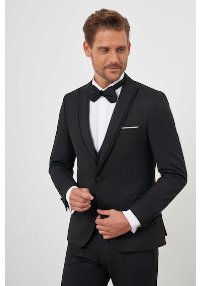 Morven Erkek Siyah Poliviskon Ceramonia Düz Desen Slim Fit Sivri Çıkma Yaka Damatlık Siyah Morven Erkek Siyah Poliviskon Ceramonia Düz Desen Slim Fit Sivri Çıkma Yaka Damatlık Siyah
