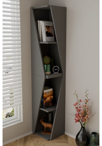Modern Çok Amaçlı 90 Cm 2 Raflı Köşe Kitaplık Dekoratif Salon Rafı Çok Amaçlı Düzenleyici Organizer Antrasit Modern Çok Amaçlı 90 Cm 2 Raflı Köşe Kitaplık Dekoratif Salon Rafı Çok Amaçlı Düzenleyici Organizer Antrasit