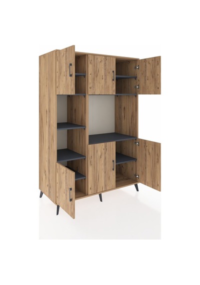Kronos Dolap 9 Raflı 6 Kapaklı 132x59x195 Çam-çam/antrasit Çam