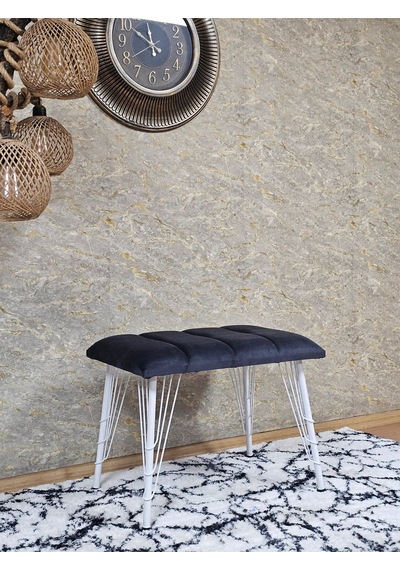 Zafir Metal Beyaz Tel Ayaklı 60 Cm Puf Bench - Puf - Bench - Oturak - Mutfak Oturağı - Antre Oturağı Füme