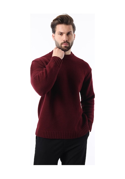 Madmext Bordo Bisiklet Yaka Overfit Erkek Triko Kazak E7402 Bordo