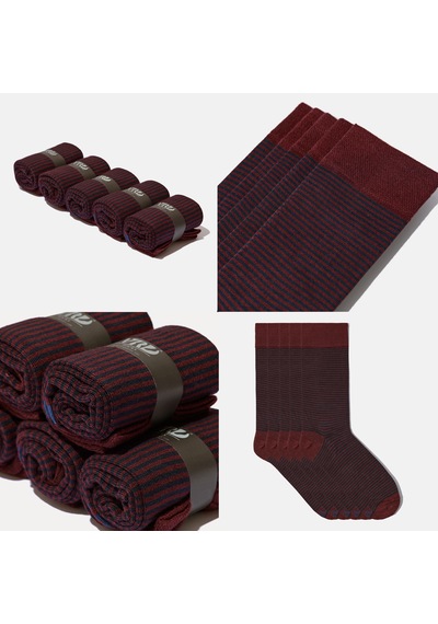 Dikişsiz Bambu Çorap Bordo Renk Çizgi Detaylı Bambu Erkek Çorap Kutulu 5 Çift Premium Uzun Çorap Soket Çorap Bambu Mix