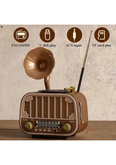Dexxony Dcx-13 Kahverengi Nostaljik Radyo & Zarif Nostaljik Ahşap Görünümlü Radyo Bluetooth Hoparlör