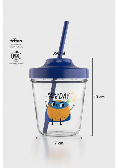 Renga Aura Enjoy This Day Desenli 350 Ml Tritan Pipetli Çocuk Bardak 142022 Mavi Mavi
