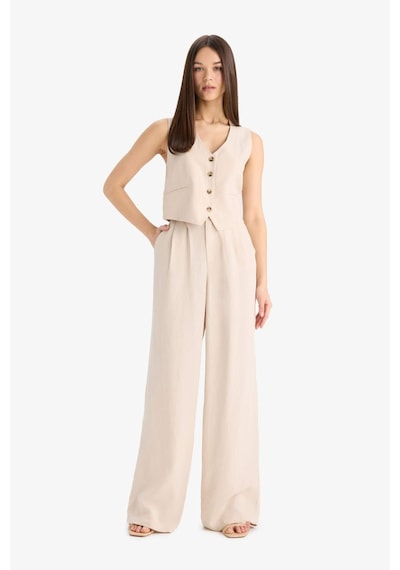 DeFacto Wide Leg Keten Karışımlı Pantolon Normal Bel Geniş Paça Cepli Fermuarlı Standart Boy E6210AX25SPBG286 DeFacto Wide Leg Keten Karışımlı Pantolon Normal Bel Geniş Paça Cepli Fermuarlı Standart Boy E6210AX25SPBG286
