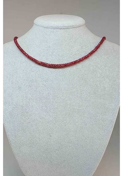 Yakut Taşı Faset Kesim 4x2mm (küçük delikli) Kolye (Sabit Klipsli) Gümüş