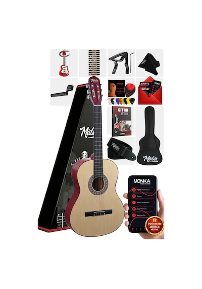 Midex CG-270NT Doğal Renk Klasik Gitar 4/4 Yetişkin Boy Sap Ayarlı Full Set