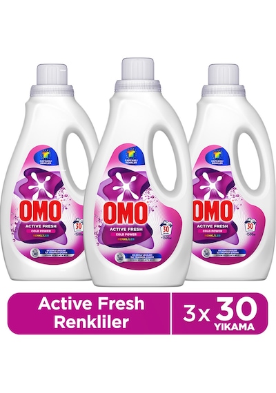 Omo Active Fresh Cold Power Renkliler Için Sıvı Deterjan 1500 Ml X 3