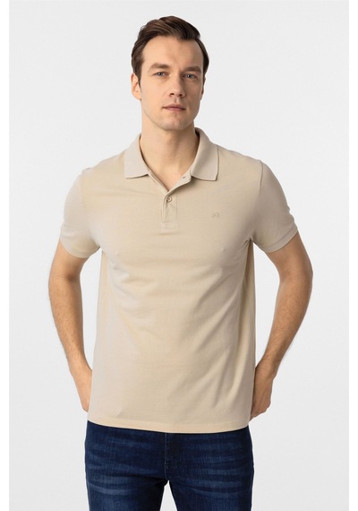 Süvari Bej Slim Fit Düz Polo Yaka Tişört