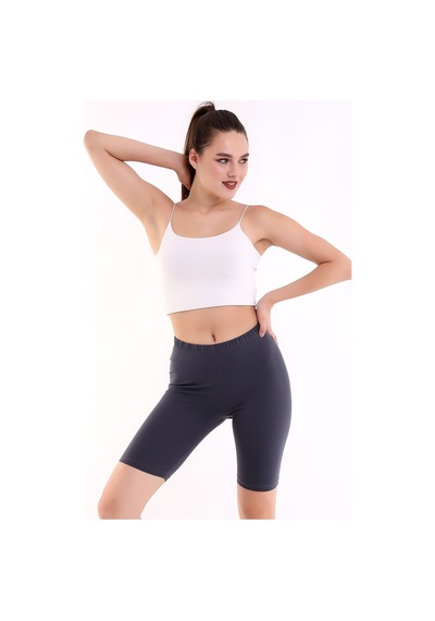 Self Clothing Kadın Koyu Gri Penye Kumaş Yüksek Bel Kısa Tayt Slf1295