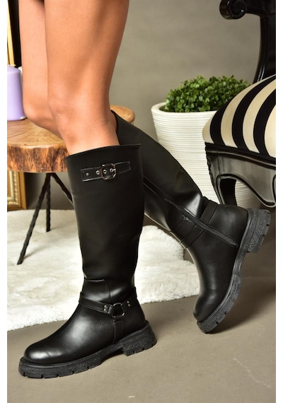 Fox Shoes R518296309 Siyah Fermuarlı Kadın Çizme Siyah