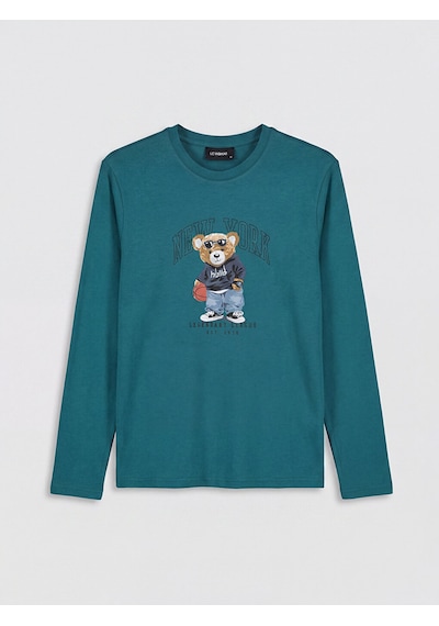 Lc Waikiki Lc Waıkıkı Petrol Regular Fit Teddy Baskılı Erkek Pijama Takımı