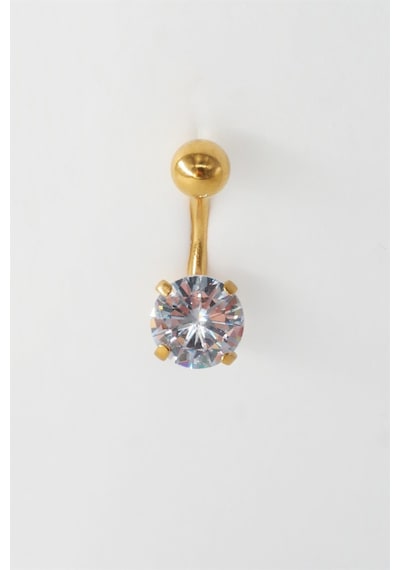Kadın 316l Anti Alerjenik Topcuklu Oval Baget Zirkon Taşlı Göbek Piercing - Altın