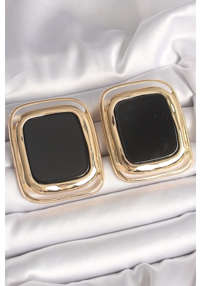 Pirinç Gold Renk Siyah Mineli Kare Model Kadın Küpe Diğer