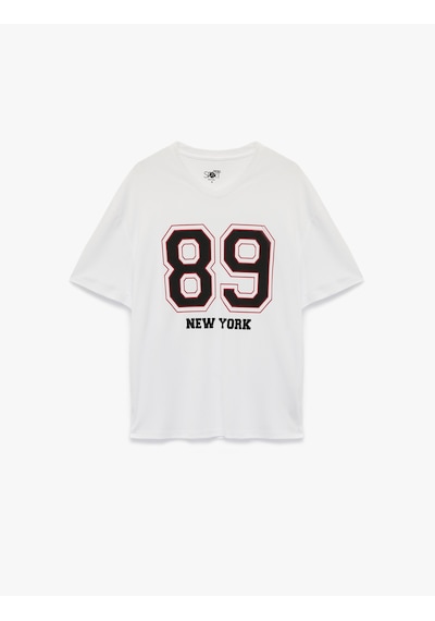 Koton Regular Fit Kısa Kollu V Yaka Baskılı Spor Tişört Beyaz 6wam10020nk Beyaz