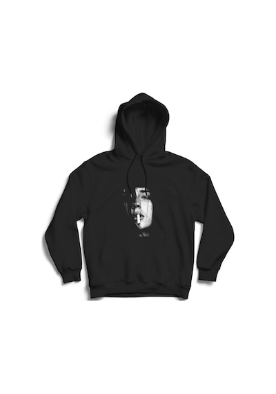 Sigaralı Kadın Baskılı Kapüşonlu Sweatshirt Siyah