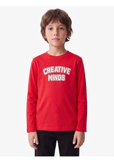Koton Pamuklu Baskılı Kırmızı Erkek Çocuk Uzun Kollu T-shirt 7wkb10150tk